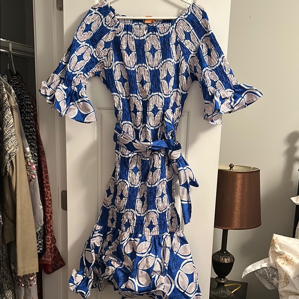 Blue and White Patterned Women's Dress